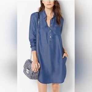 Michael Kors  Blue Denim Shirt Dress with Pockets Size M Button Down